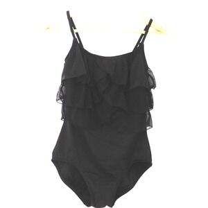 Vintage Longitude Womens One Piece Swimsuit‎ Black Tiered Slimming Size 10